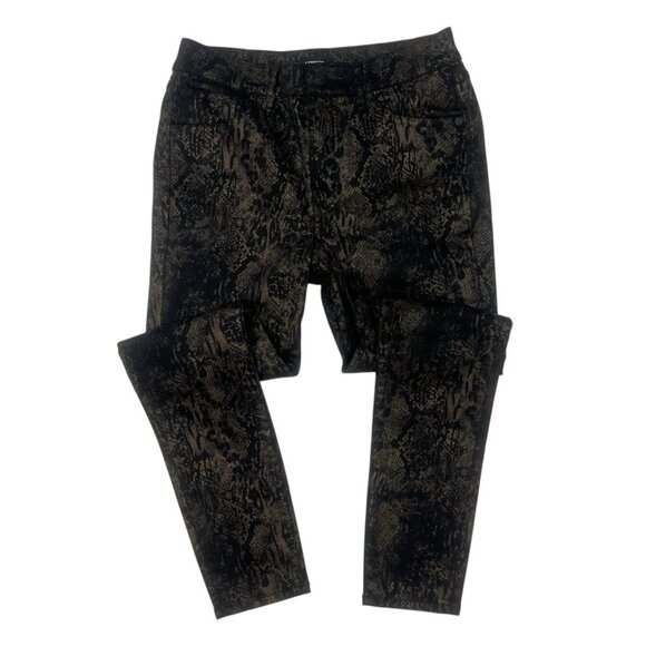 Express Mid Rise Skinny Jeans Size 4 R Black Metallic Gold Embossed Snake 5735 - Picture 2 of 10